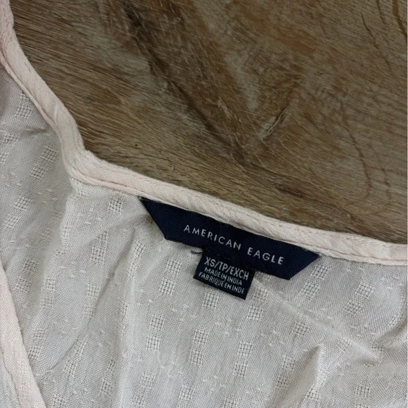 American Eagle Outfitters Pink-Cream Button-Down Blouse - Picture 2 of 3